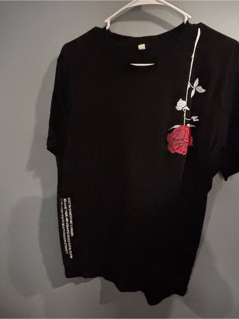 Men's Black Tee with Red Rose Graphic - Contemporary Casual Shirt